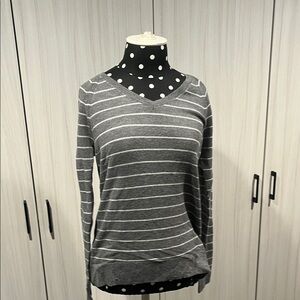 GAP Gray and White Striped Knit Sweater